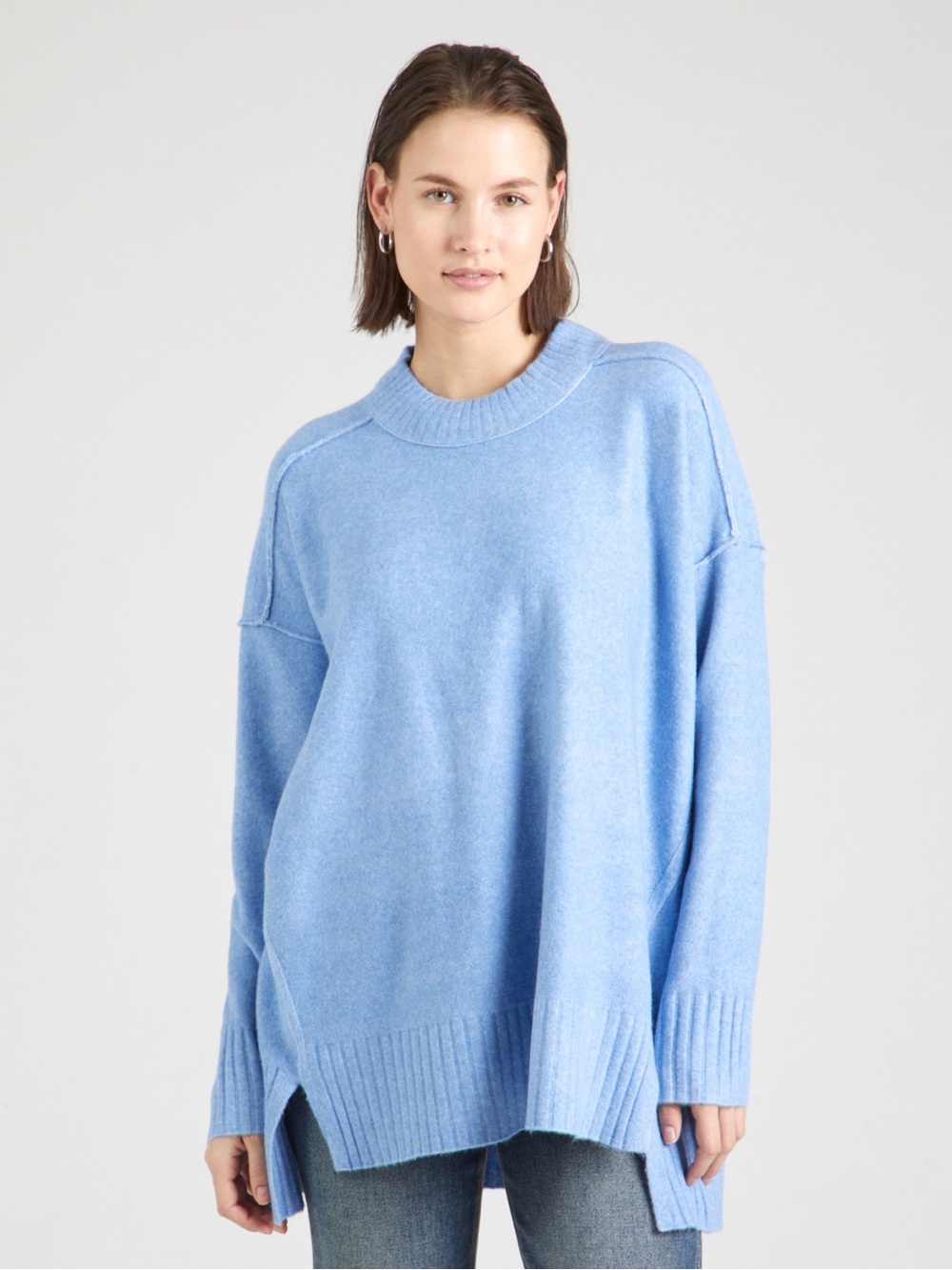 Free People Phoebe Waterfall Heather Ribbed Hem Tunic Sweater Size Medium